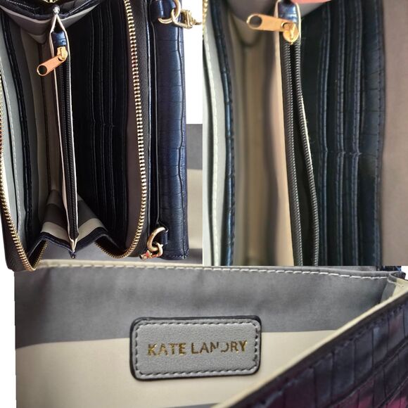 Kate Landry Blue Croc Embossed Cross Body Clutch Shoulder Bag Purse with Charms - Picture 3 of 8